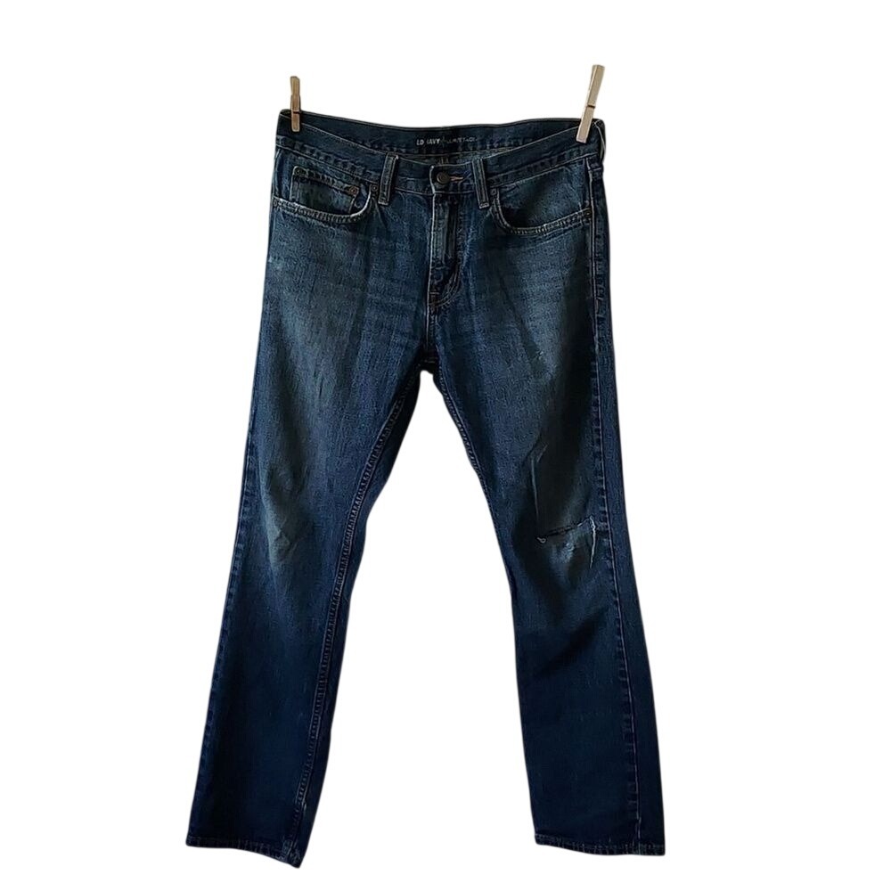 Old Navy Mens Slim Fit Distressed Blue Jeans Dark Wash Denim Workwear 32x32